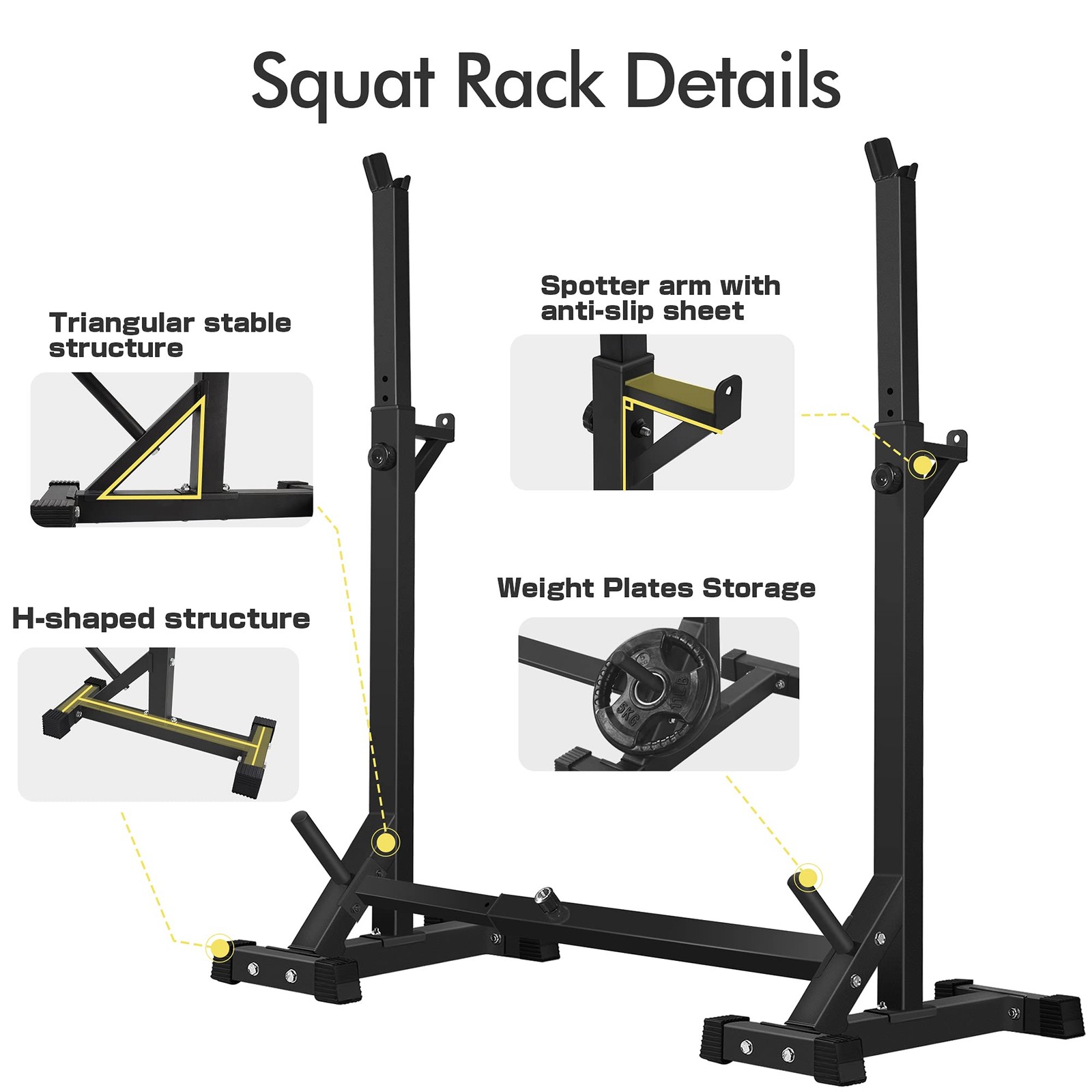 Adjustable Squat Rack Stand Multi-Function Barbell Rack Weight Lifting Gym Du...
