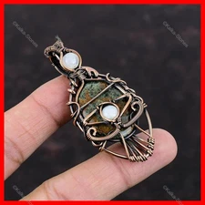 Spessartine Garnet in Limestone Stone Rainbow Moonstone Elegant Pendant Copper