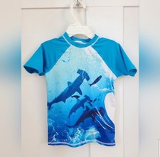 Lands End Swim top Rashguard XXS 2-3T Blue Sharks, Perfect For Water Play