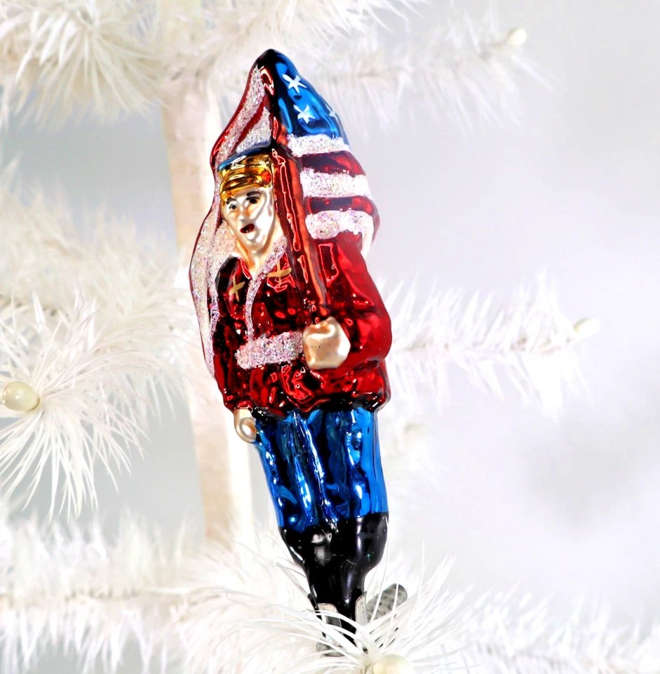 Patriotic Radko 1994 Navidad CLIP ORNAMENTO SOLDADO NIÑO 94-142 vidrio bandera americana Foto 2 de 4