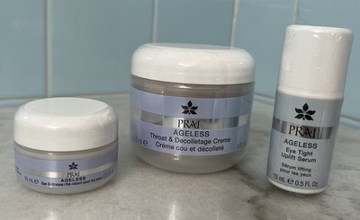 PRAI Ageless Skincare Set of 3 NOS Throat & Décolletage Cream + 2 Eye Creams