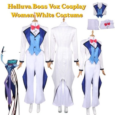 Helluva Boss /Hazbin Hotel Vox Cosplay Costume Halloween White rolpeplay suit