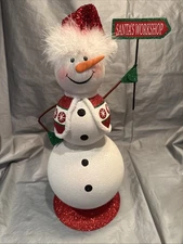 Pier 1 One VINTAGE SNOWMAN “SANTA’S WORKSHOP” Glitter Figurine 14.5” V RARE VHTF