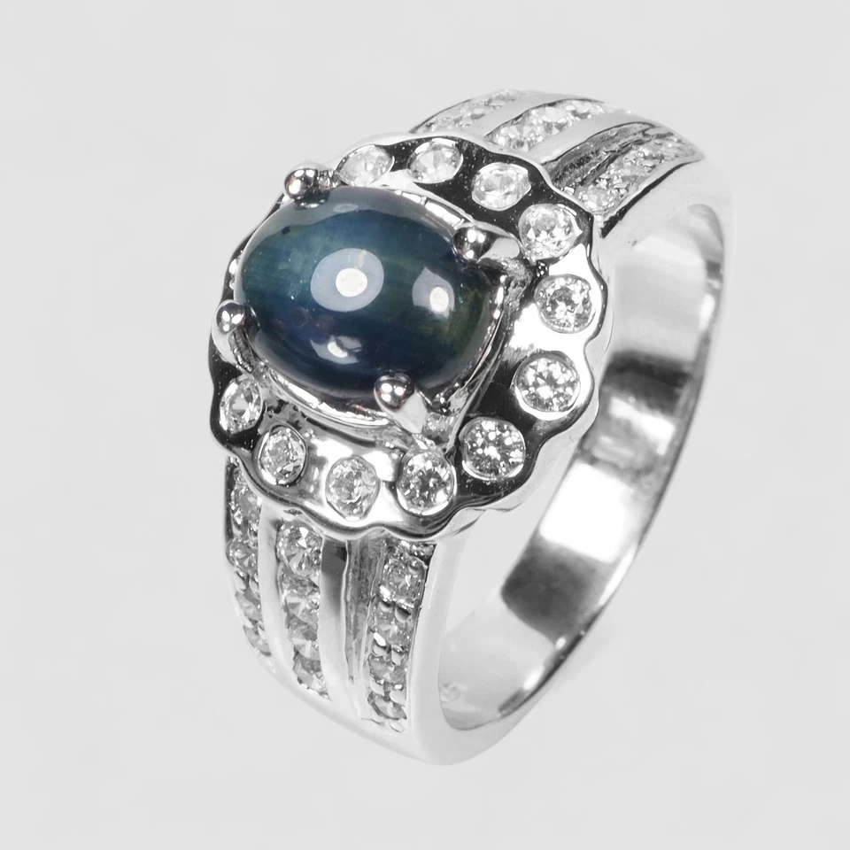 Suntuosos anillos de piedras preciosas hechas a mano de plata de ley 925 de 1,40 quilates con zafiro estrella azul Foto 2 de 4