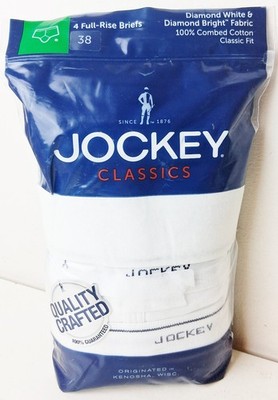 JOCKEY Classics 100% Cotton Men's Full Rise Briefs White Size 38 Pack of 4
