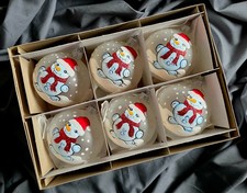 Hand Painted Glass Baubles set of 6 Christmas Tree Decorations 80 mm ornaments.