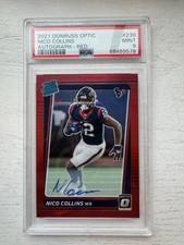 2021 Donruss Optic Nico Collins Rookie Auto Red /35 PSA 9 Rated Rookie On Card
