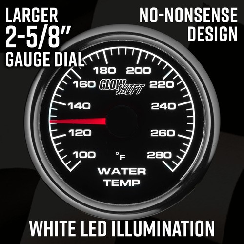 GlowShift 2-5/8" medidor mecánico de temperatura del agua con sonda - 65 mm serie Racing - Imagen 5 de 8