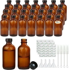 4oz Amber Glass Bottles, Boston Round Bottles (50 Pack) with 4 Ounces 