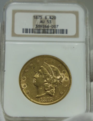 1875 S US $20 Gold Piece Double Eagle Liberty NGC AU 53