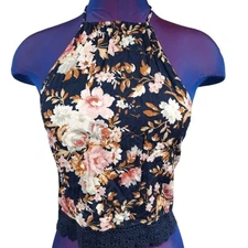 American Eagle Backless Hatler Crop Top Floral Crocheted Small Women's