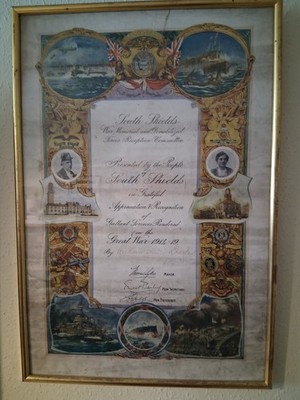 1914-18 Krieg gerahmt & glasiert 40x59 Zertifikat South Shields William Henry Loades