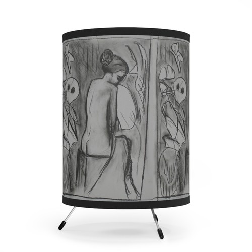 Lampshade, Seated Nude Print, Home Decor Lighting, Artistic Tripod Lamp, - Picture 4 of 8