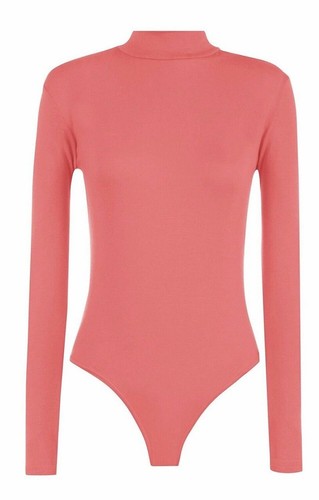 Women Polo Neck Leotard Long Sleeves Plain & Printed Turtle Bodysuit Top UK 8-26 - Picture 7 of 27