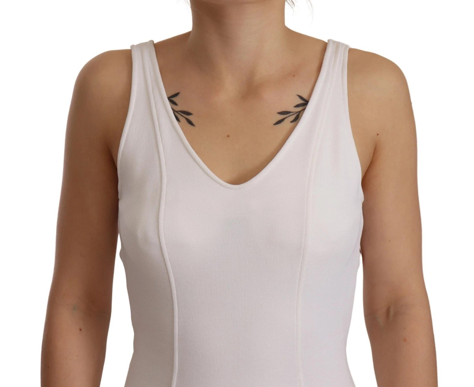 MAISON MARGIELA abito rayon bianco senza maniche scollo a V tubino midi IT40 US6 S $1000