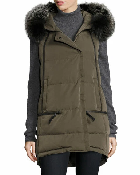  Chaleco acolchado con capucha DEREK LAM 10 CROSBY recortado en piel talla M Foto 2 de 4