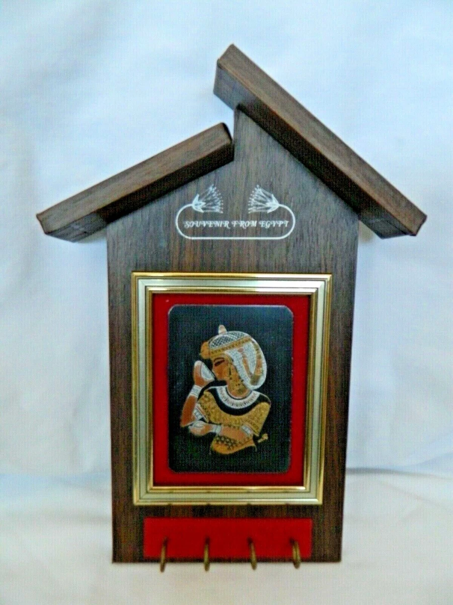 Egyptian Key Holder Wood Copper Pharaoh Dancer Design 9