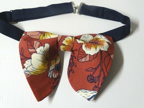 Oversized Rusty Floral Bow tie Roses Vintage style 70s Wedding Prom Gift 4 Him - Picture 4 of 5