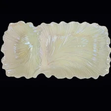 California Pottery 1970’s Iridescent White Leaf Snack Dip and Chips Dish  #3063