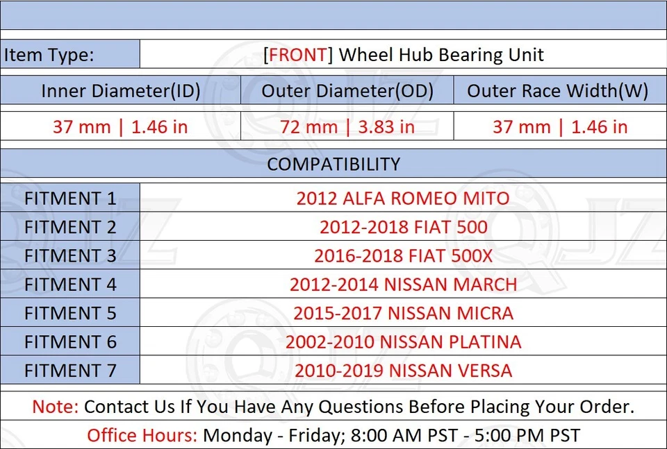 [DELANTERO (cantidad 1)] 510112 cojinete de cubo de rueda nuevo [72 mm OD] para Alfa Romeo Mito 2012 Foto 2 de 4