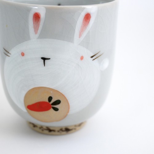 Japanese Hand Painted YUNOMI Tea Cup White Rabbit Red Ceramic Seto ware Japan - Picture 2 of 10