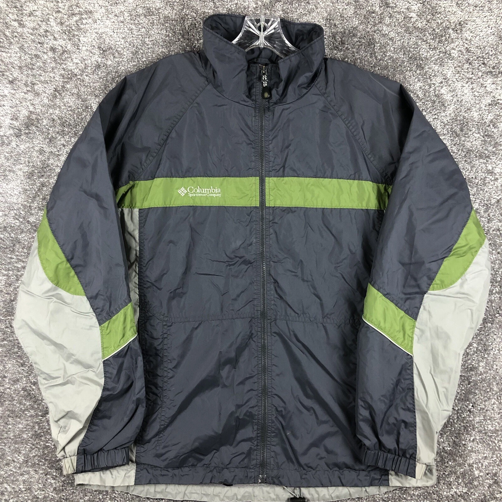 Columbia Men's Jacket Green Gray Windbreaker Mesh Lined Size XL Vintage