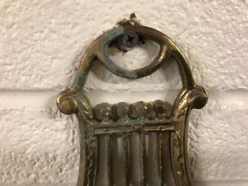 PAAR ANTIKE VINTAGE MESSING KRISTALL MUSIK HARFE KERZENLEUCHTER TOLLE PATINA 11,5 ZOLL - Bild 2 von 12