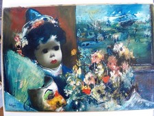 CALOGERO Jean (1922-2001 né en Sicile)Huile/Toile de 1949 "L'enfant au Masque"-1
