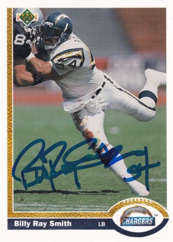 Billy Ray Smith Signed 1991 Upper Deck Chargers Football Card #129 Arkansas Auto - Picture 1 of 12
