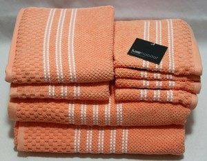 Luxe Habitat Eight Piece Bathroom Towel Set Solid Light Orange White Trim New Ebay