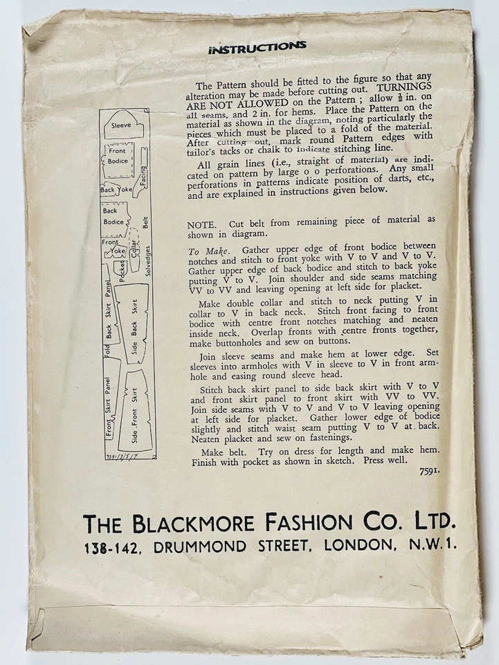 1950's Vintage Pattern Blackmore 7591 Girls Shirt Dress Size 10 to 11 28" chest - Image 2 of 4