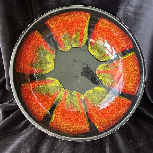 Vtg Sequoia Ware USA Pottery Lava Drip Glaze Red Orange Green Black Lg Bowl 613A