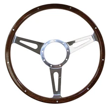CJ Classics Steering Wheel 15" 9-Bolt Billet Woodgrain Mahogany