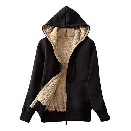 Womens Fleece Fur Lined Hoodies Sweatshirt Ladies Zip Up Winter Warm Jacket Coat - Picture 11 of 13