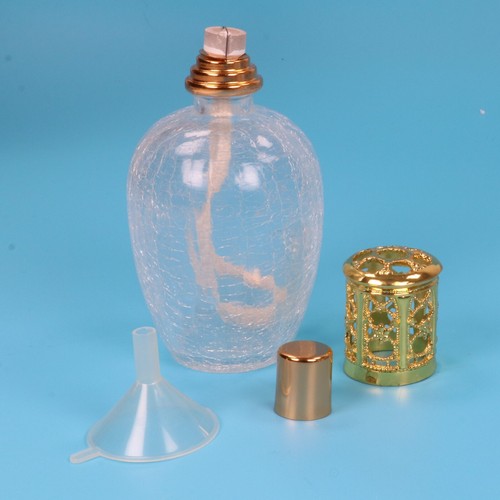 Large Fragrance Diffuser Lamp Cracked Clear Glass Gold Lids With Wick - Picture 4 of 8