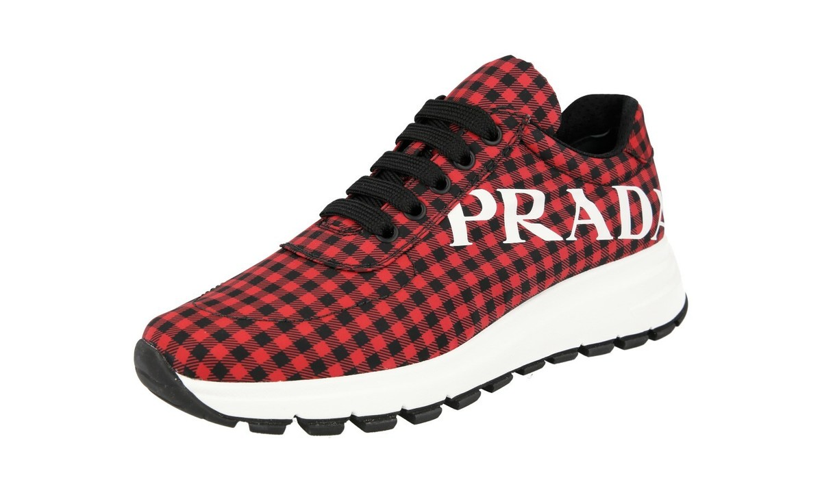 AUTH LUXURY PRADA SNEAKERS SHOES 1E552L RED NYLON NEW US 7.5