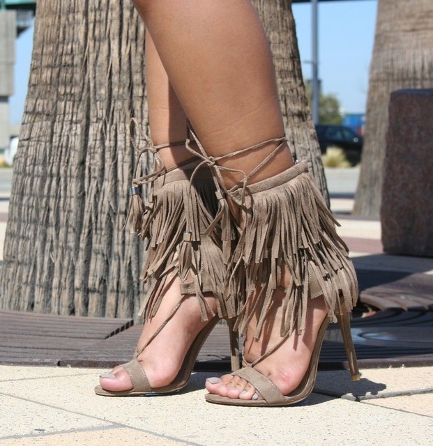 strappy taupe heels