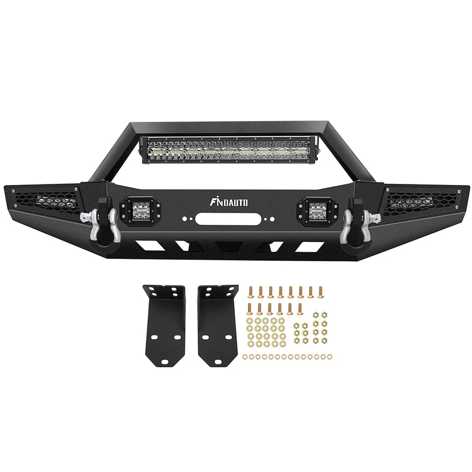 For 1983-2001 Jeep Cherokee Front Bumper W/Winch Plate & LED Lights & D-rings Foto 2 de 4
