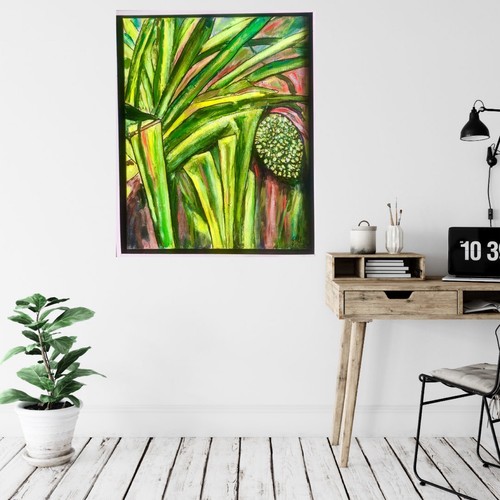 '' Pandanas Palm" Framed Original Acrylic Painting 53cms x 43cms - Picture 10 of 11
