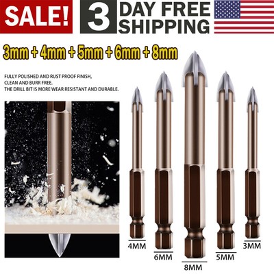 5PCS Efficient Universal Drilling Tool Cross Alloy Drill Bits Set Hole Opening