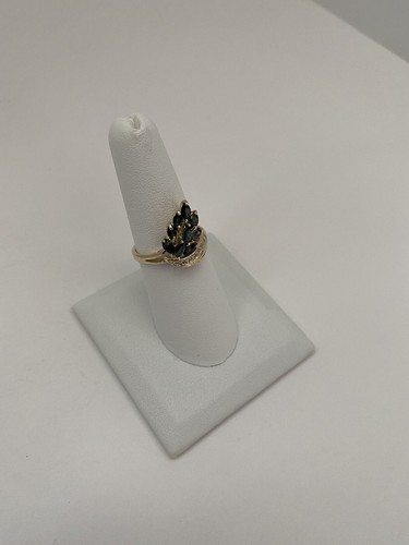 14k Solid Yellow Gold Natural Sapphire w/Round Diamond Ring--Size: 7 1/4--3.4 GR - Picture 2 of 9