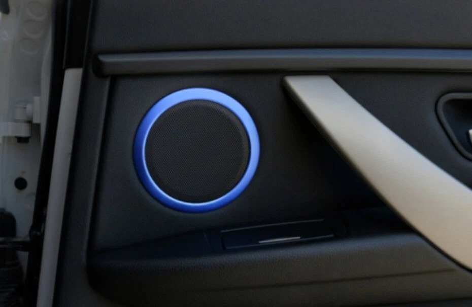 Cubierta de borde de anillo de altavoz de puerta interior de aluminio azul para BMW Serie 3 4 GT 2013-2019 Foto 4 de 4