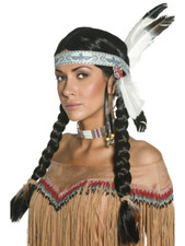 Black Native Indian Wig Plaits Adult Womens Smiffys Fancy Dress Wig New