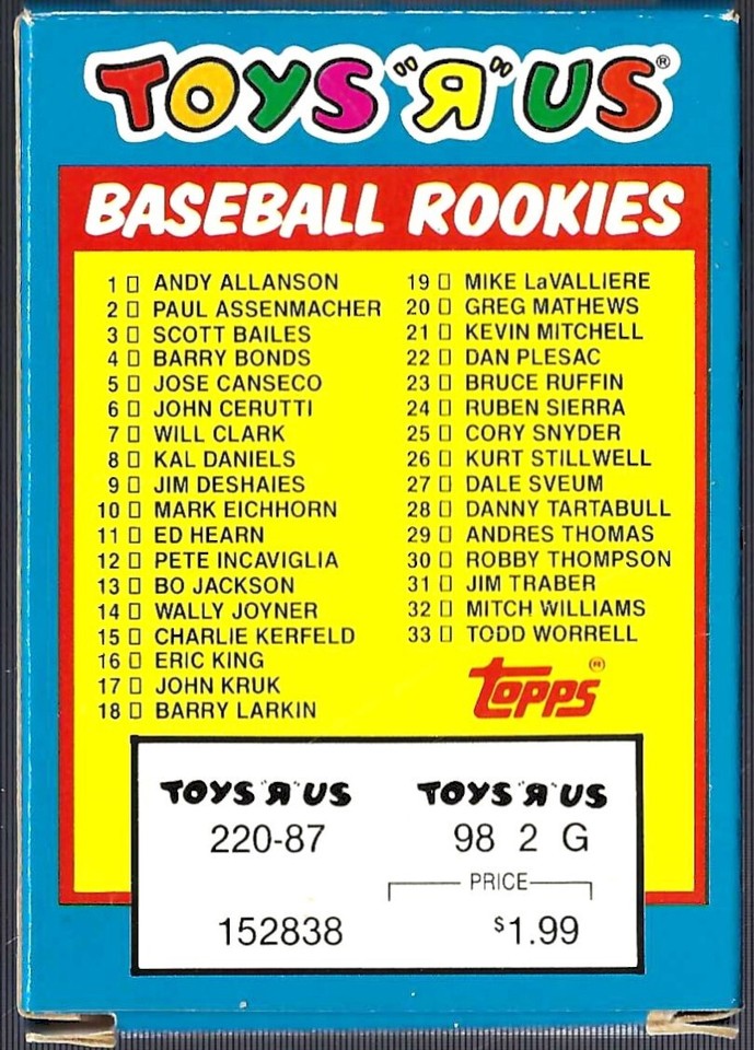 1987 Toys R Us Baseball Rookies Box Set Barry Bonds Bo Jackson eBay
