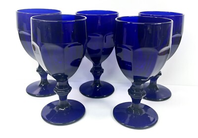 Set 5 Libbey Glass Duratuff Gibralter Dark Cobalt Blue Water Ice Tea Glasses