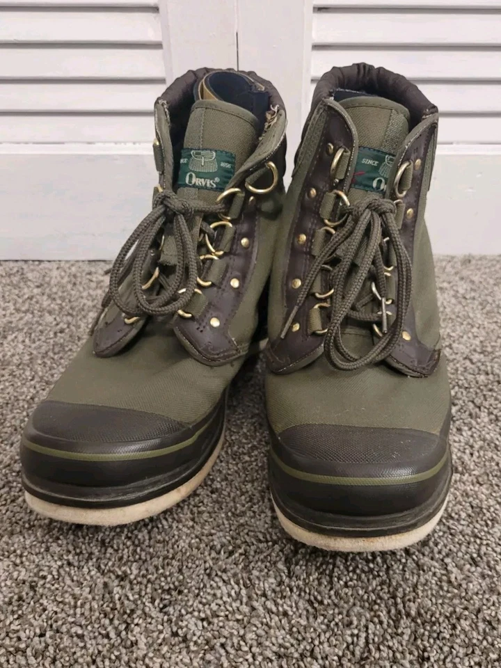 Botas de vadeo de pesca con mosca Orvis para hombre talla 8 suelas de fieltro verde cazador con cordones Foto 3 de 4
