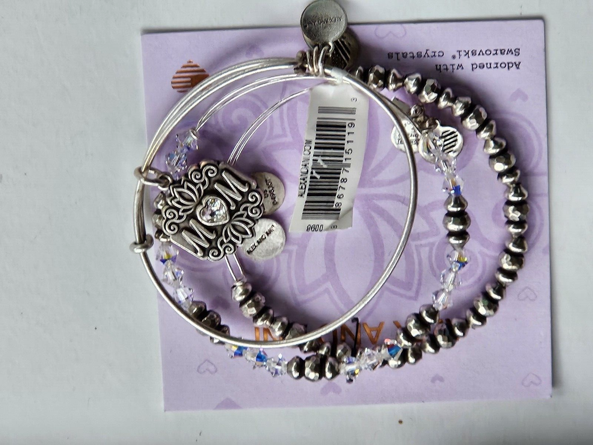 Alex and Ani Pc MOM Set Bracelet Beaded Expandable Wire Silver