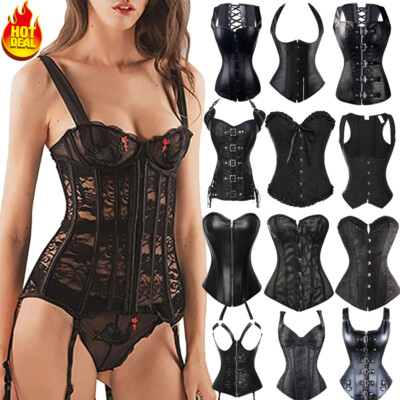 Women Black Steampunk Corset Bustier Gothic Shapewear Plus