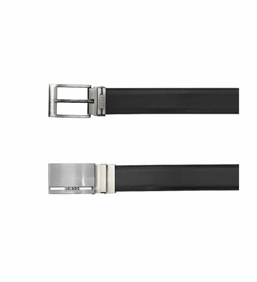 HUGO BOSS Galliz 2X Hebilla Cuero Negro Cinturón Reversible - Imagen 3 de 4