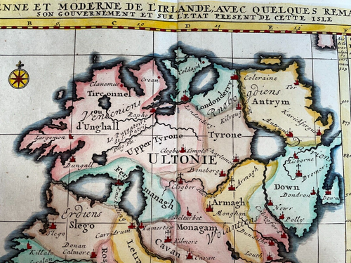 IRLANDA ANTIGUO 1719 HENRI CHATELAIN MAPA ANTIGUO GRANDE SIGLO 18 - Imagen 3 de 9